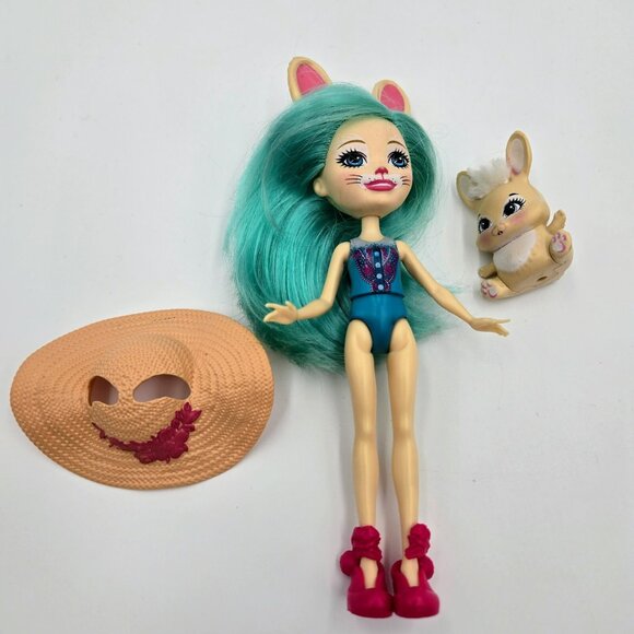 Doll Enchantimals Fluffy Bunny And Mop Figure Pet Mattel Brown Teal Hair Garden - Picture 3 of 9